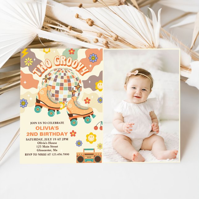 Retro Disco Roller Skate Two Groovy 2nd Birthday  Invitation (Creator Uploaded)