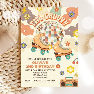 Retro Disco Roller Skate Two Groovy 2nd Birthday Invitation