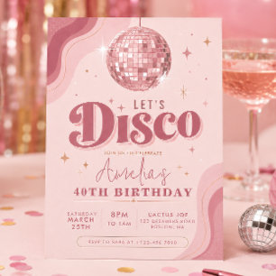 Retro Disco Rose Gold Birthday Invitation