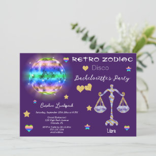 Retro Disco Virgo Zodiac Sign Bachelorette Invitation