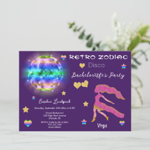 Retro Disco Virgo Zodiac Sign Bachelorette Invitation