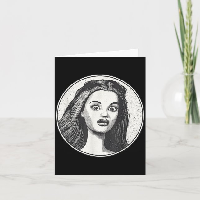 Retro Disgusted Doll Face  Card (Front)