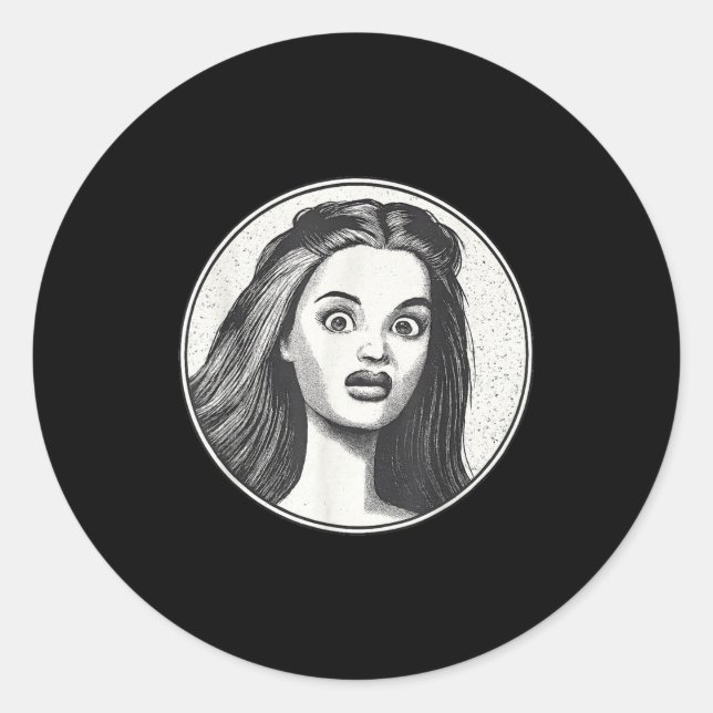 Retro Disgusted Doll Face  Classic Round Sticker (Front)