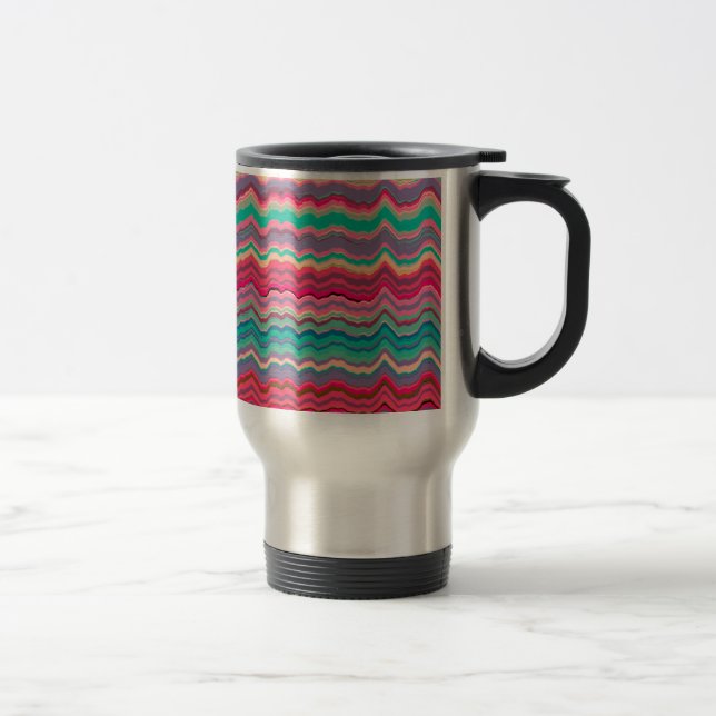 Retro distorted lines pattern travel mug (Right)