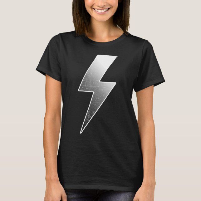 Retro Distressed BLACK GRADIENT & WHITE Lightning  T-Shirt (Front)