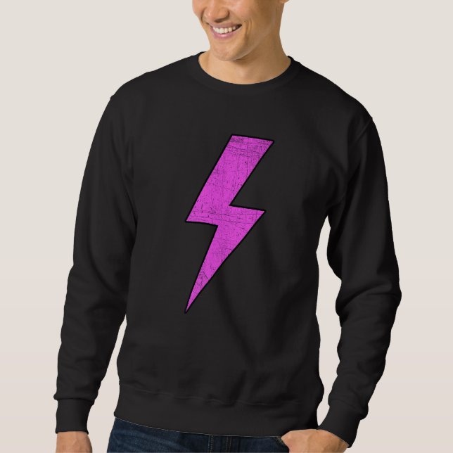 Retro Distressed Front & Back PINK Lightning Bolt  Sweatshirt (Front)