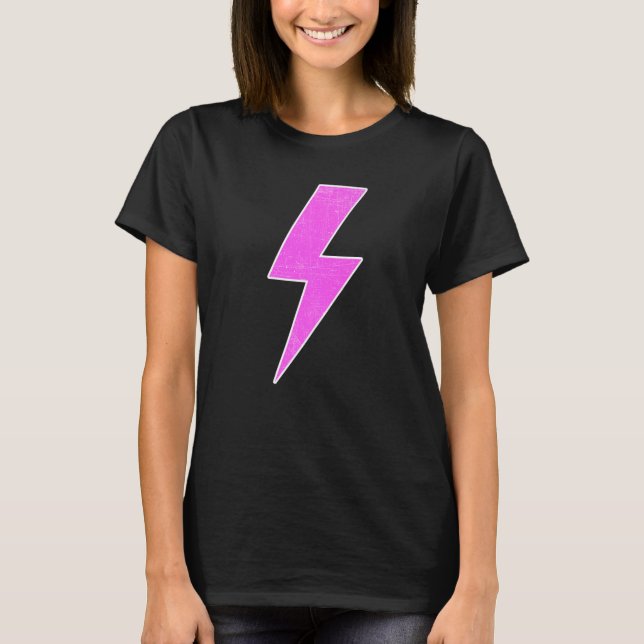 Retro Distressed Front & Back PINK & WHITE Lightni T-Shirt (Front)