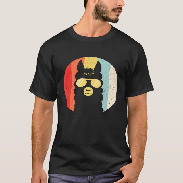 Retro Distressed Sunset Sunglasses Llama T-Shirt (Front)