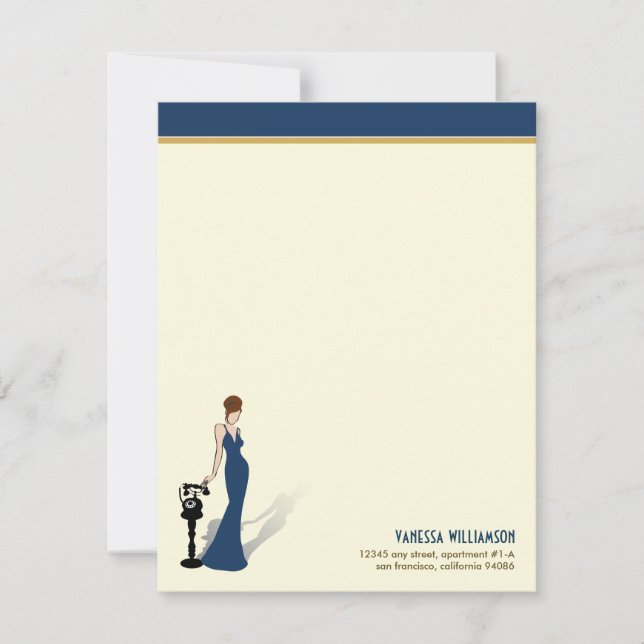 Retro Diva Custom Flat Note Cards (navy) (Front)