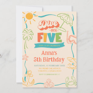 Retro Dive Into Five 5th Birthday Invitation