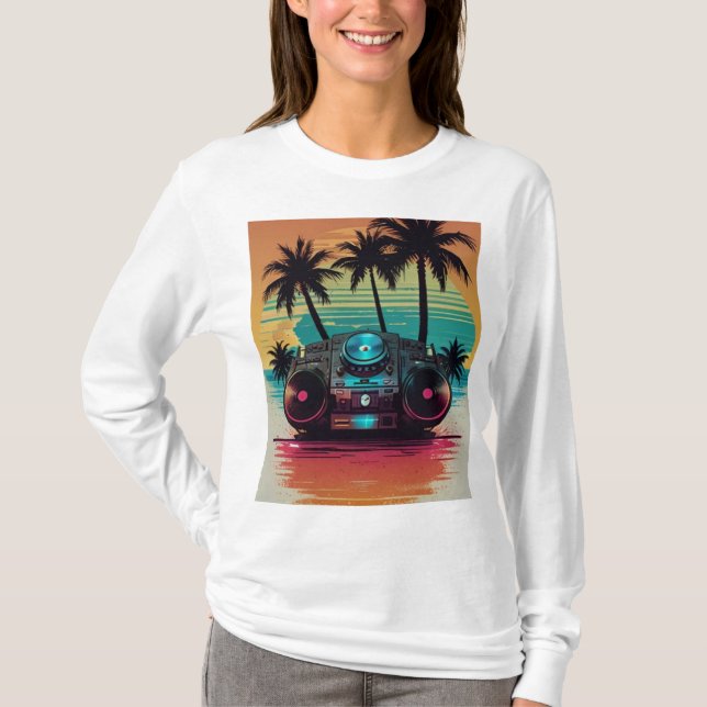 Retro DJ Boombox Beach T-Shirt 🎶🌴 | Sunset Summe (Front)