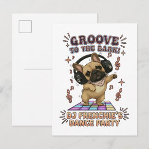 Retro DJ Frenchie Dance Party Graphic Invitation Postcard