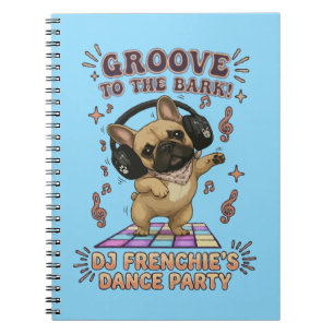 Retro DJ Frenchie Dance Party Graphic Notebook