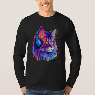 Retro DJ Maine Coon Male Cat Face Headphones Music T-Shirt
