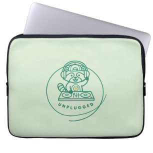 Retro DJ Racoon Unplugged Sage Green Laptop Sleeve