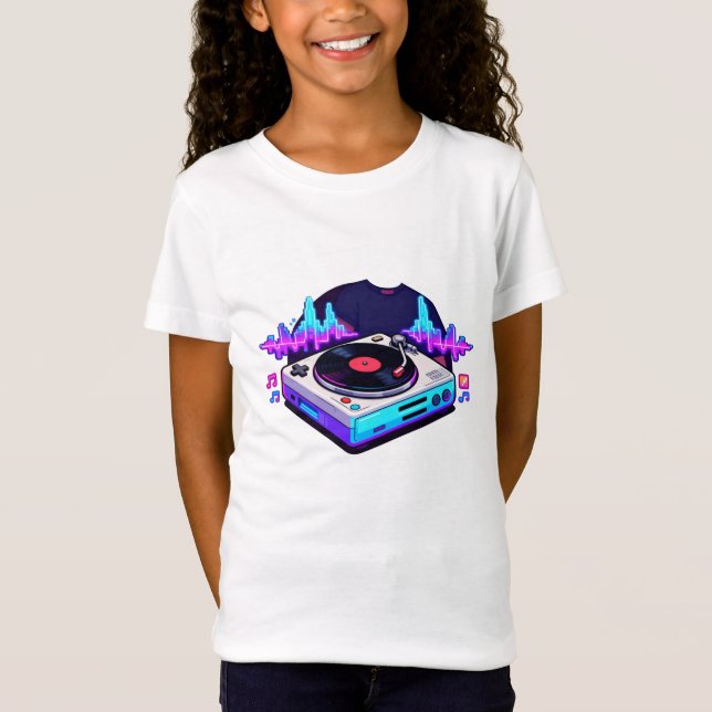Retro DJ Turntable Music Lover Kids Design T-Shirt (Front)