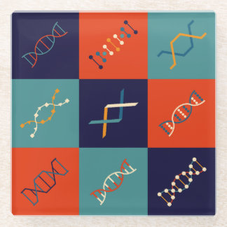 Retro DNA genetics stem biology pattern set Glass Coaster