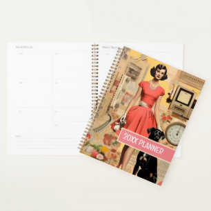 Retro Dog and lady abstract Collage Scrapbooking Planner