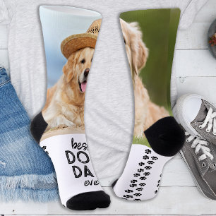 Retro DOG DAD Personalised Paw Prints 2 Pet Photo Socks