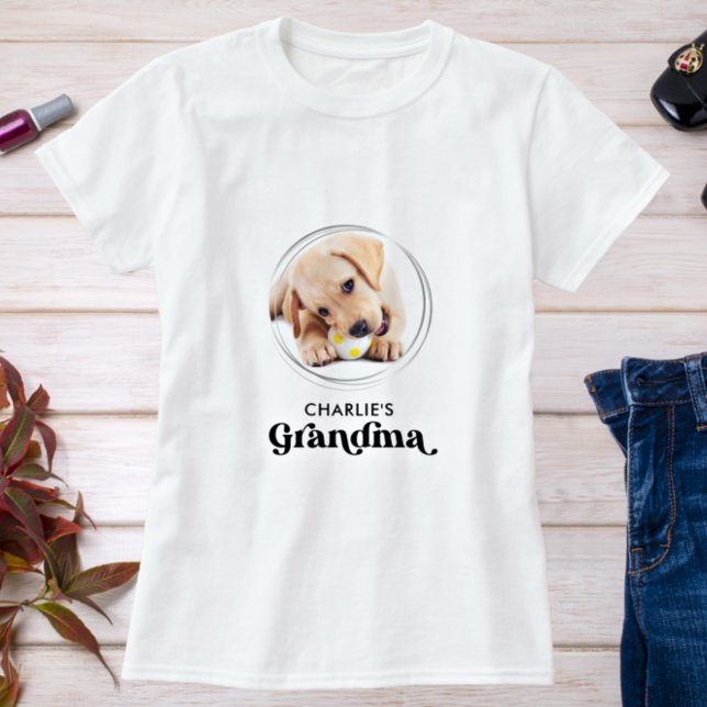 Retro Dog GRANDMA Personalised Puppy Pet Photo T-Shirt (Creator Uploaded)