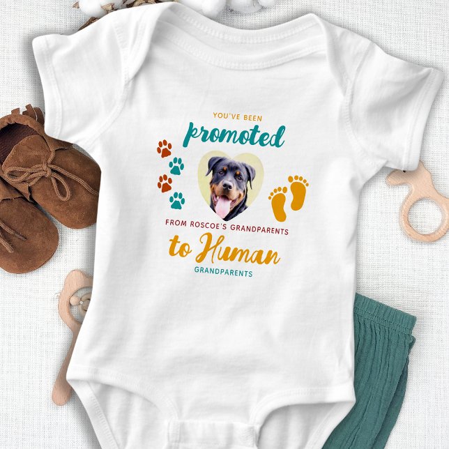 Retro Dog Grandparents Pregnancy Reveal Cute Photo Baby Bodysuit (Creator Uploaded)