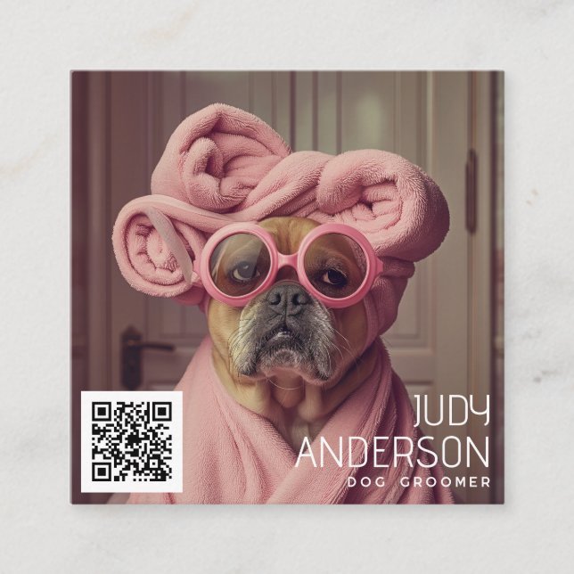 Retro Dog Groomer Square Business Card (Front)