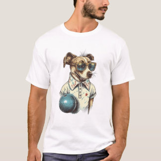 Retro Dog Playing Bowling T-Shirt