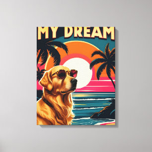 Retro Dog Sunglasses Vintage Sunset Beach  Canvas Print