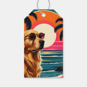 Retro Dog Sunglasses Vintage Sunset Beach Gift Tags