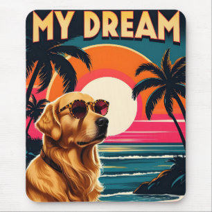 Retro Dog Sunglasses Vintage Sunset Beach Mouse Pad