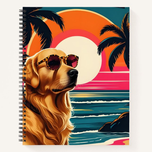 Retro Dog Sunglasses Vintage Sunset Beach  Notebook (Front)
