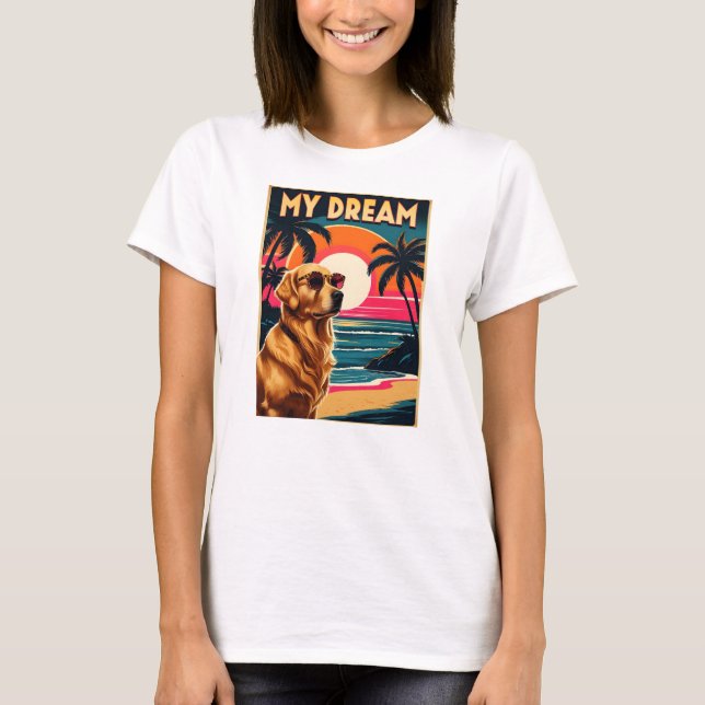 Retro Dog Sunglasses Vintage Sunset Beach  T-Shirt (Front)