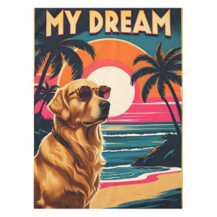 Retro Dog Sunglasses Vintage Sunset Beach Tablecloth