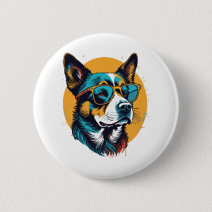 Retro Dog wearing sunglasses 6 Cm Round Badge