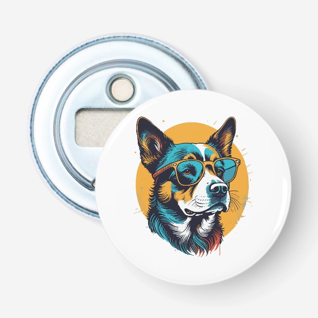 Retro Dog wearing sunglasses Bottle Opener (Front)