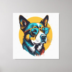 Retro Dog wearing sunglasses Canvas Print
