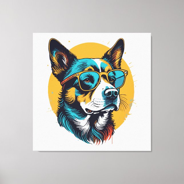 Retro Dog wearing sunglasses Canvas Print (Front)