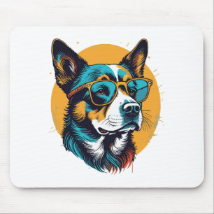 Retro Dog wearing sunglasses Mouse Pad