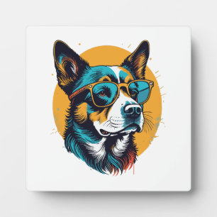 Retro Dog wearing sunglasses Plaque