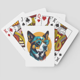 Retro Dog wearing sunglasses Playing Cards