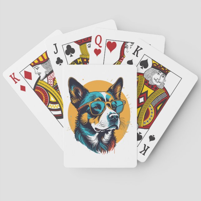 Retro Dog wearing sunglasses Playing Cards (Back)
