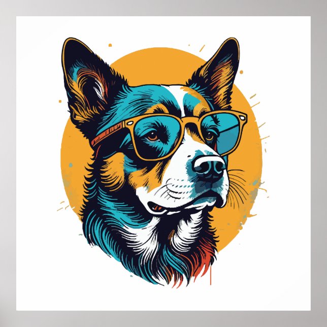 Retro Dog wearing sunglasses Poster (Front)