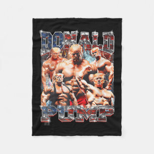Retro Donald Pump Gym Collage Photo Meme Funny Fleece Blanket