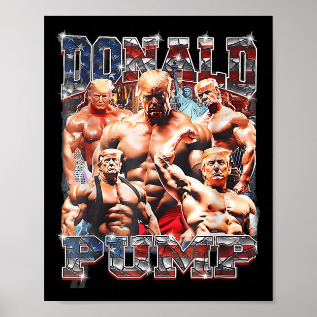 Retro Donald Pump Gym Collage Photo Meme Funny Poster (Front)