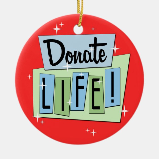 Retro Donate Life Ceramic Tree Decoration (Front)
