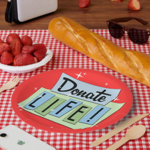 Retro Donate Life - Vintage Sign - Starburst Paper Plate