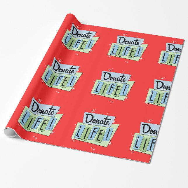 Retro Donate Life with red background Wrapping Paper (Unrolled)
