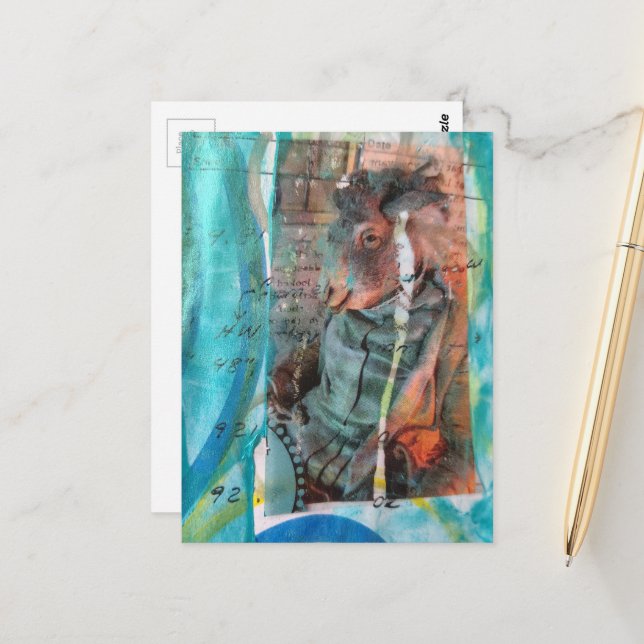 Retro Donkey Unique Mixed Media Collage Postcard (Front/Back In Situ)