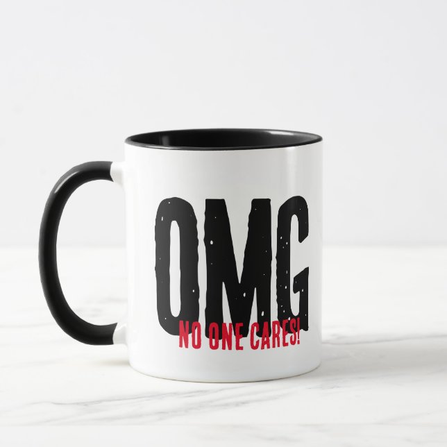 Retro Don't Care Funny OMG Pun Novelty Gift Mug (Left)
