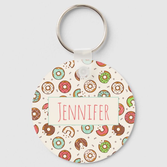 Retro Donut Pattern Cute Colorful Style Key Ring (Front)